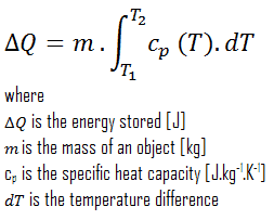 almacenamiento de calor sensible - ecuación