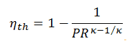 thermischer Wirkungsgrad - Brayton-Zyklus - Druckverhältnis - Gleichung